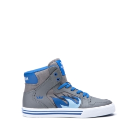 Supra Kids VAIDER Grey/Blue Flame/white High Top Shoes | CA-47754